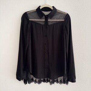 PATRIZIA PEPE long sleeve pleated back Sheer yoke lace hem blouse Size 38(6/8)